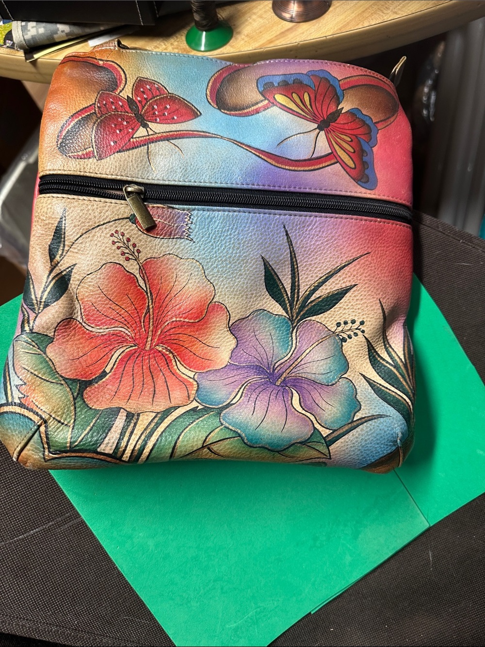 Anna by Anuschka Hand-Painted Floral & Butterfly Crossbody Bag - Multicolor